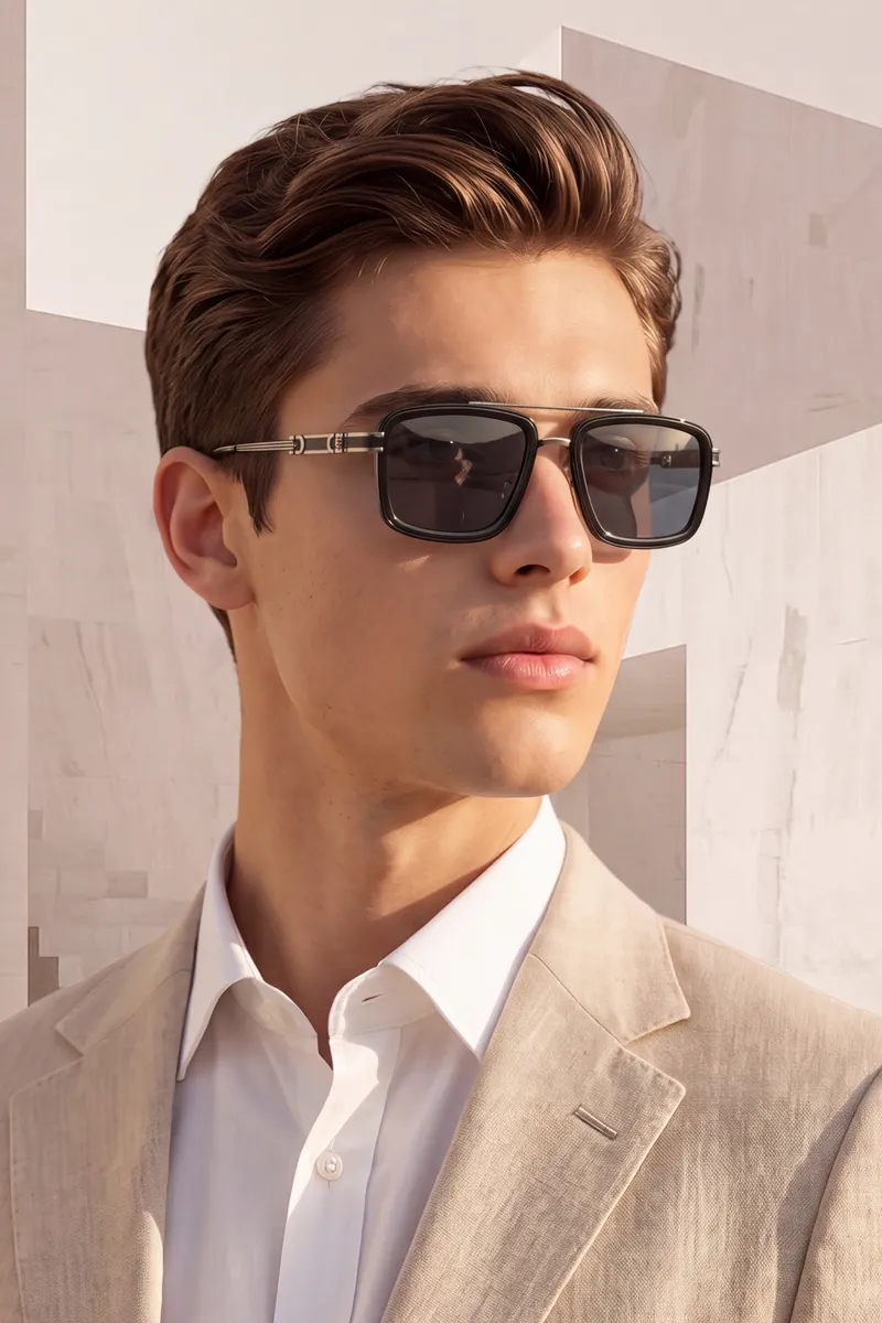 Men's double-bridge square sunglasses