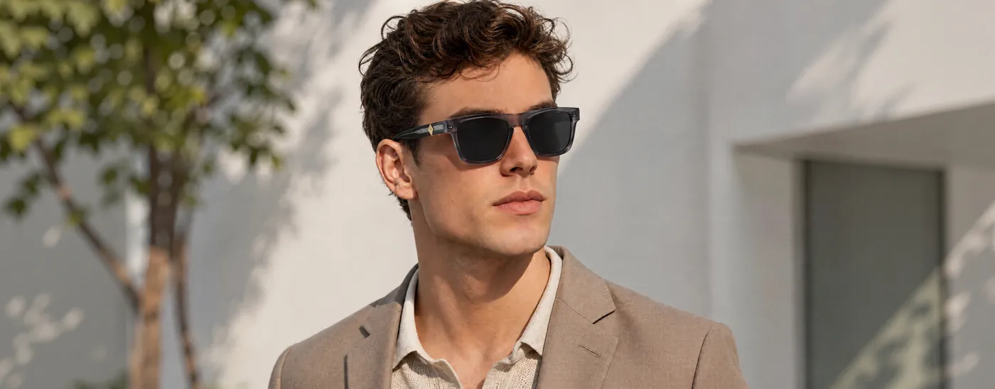 Men's grey square acetate sunglasses