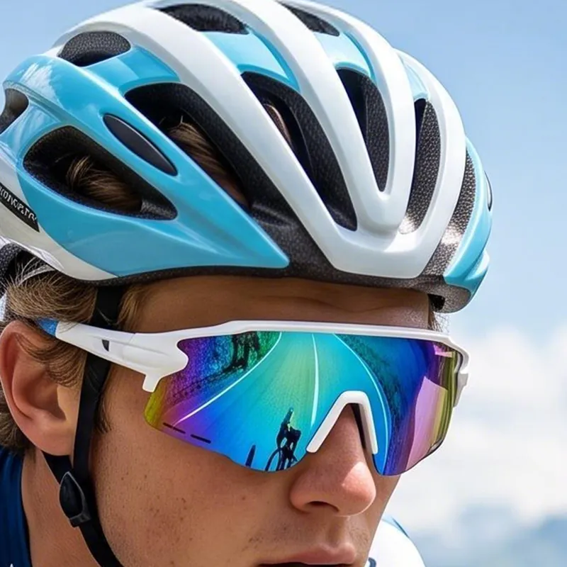 Cycling sunglasses with mirrored shield lens