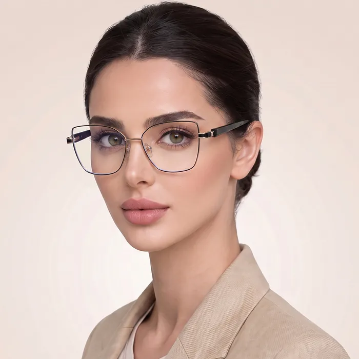 Women's cat-eye metal optical frame with black temples