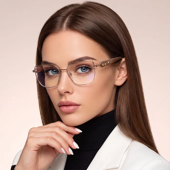 Women's geometric metal optical frame with crystal temples