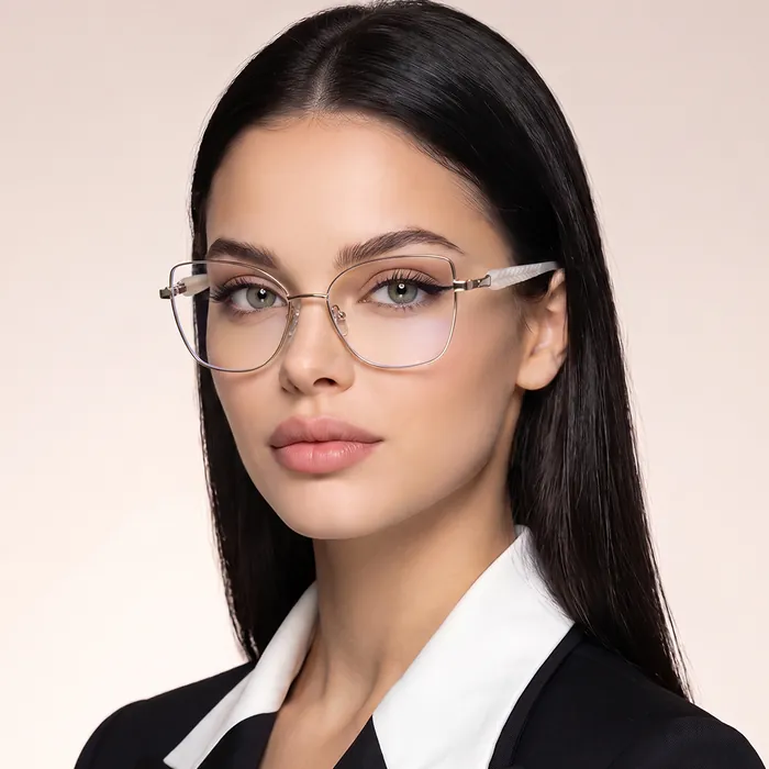 Women's gold metal optical frame with pearl temples