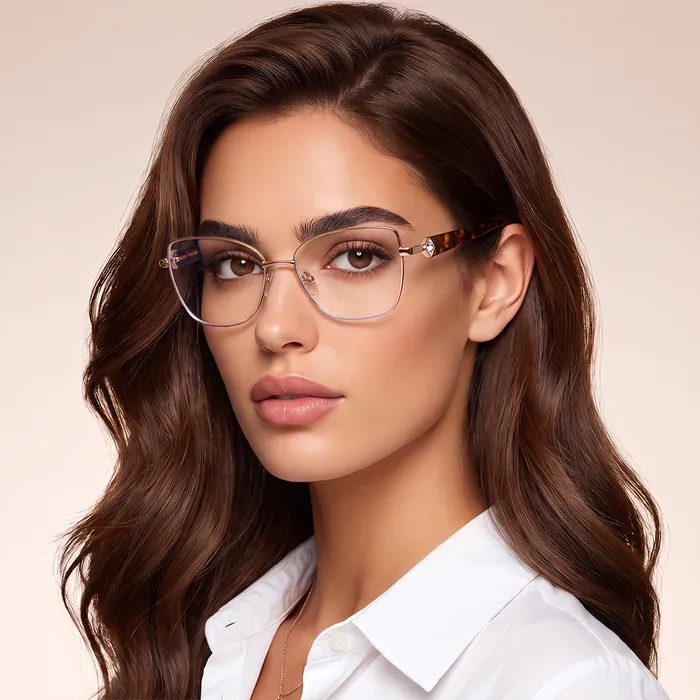 Women's metal cat-eye optical frame with tortoise temples
